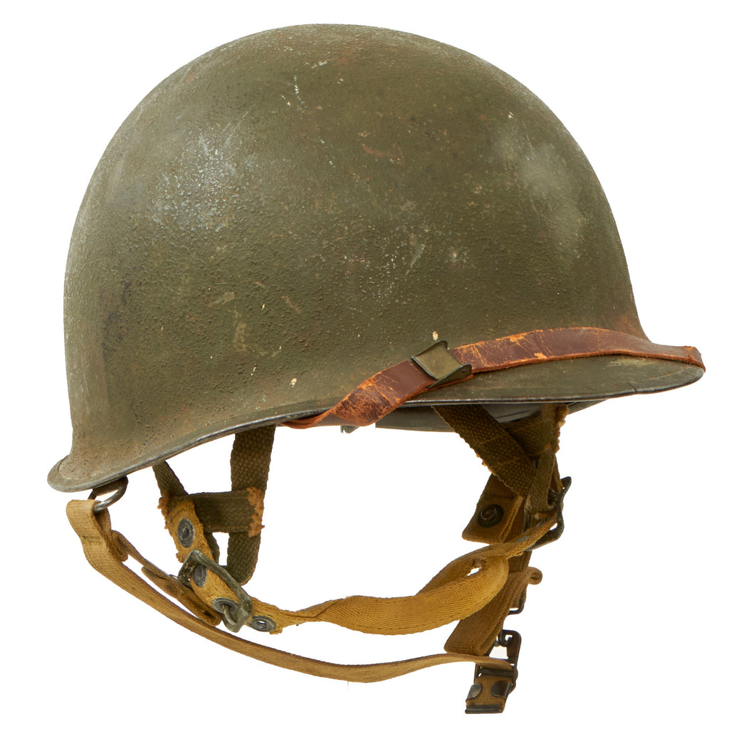 Original U.S. WWII M1-C Paratrooper Front Seam Swivel Bale Helmet with Factory-Made Jump Liner by Westinghouse - Correct WWII Configuration Original Items