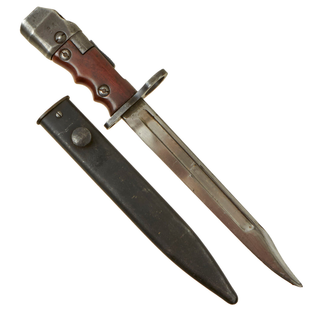 Original British Enfield No. 7 Mk. I/L Swivel Pommel Rifle Bayonet by B.S.A. in Heath with Scabbard for No.4 SMLE or MkV Sten Original Items