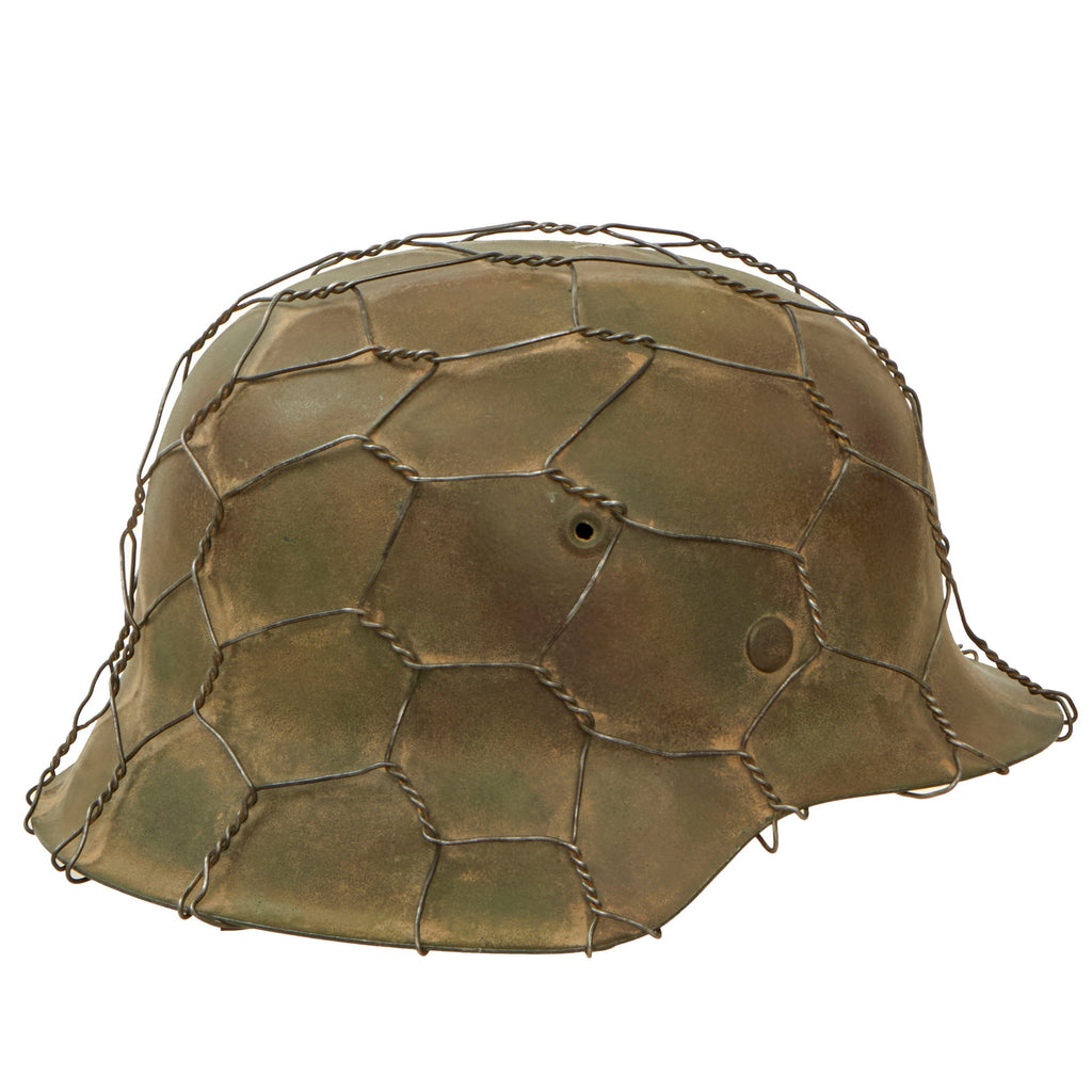 Original German WWII Refurbished M42 Army Heer Helmet with Chicken Wire and Aged Replica Liner - stamped CKL64 Original Items