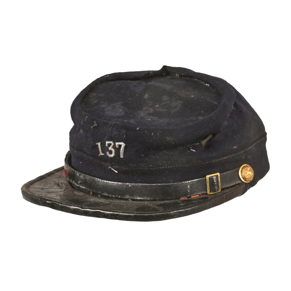Original U.S. Indian Wars Model 1872 Federal Issue Chasseur Style Pattern Kepi with Regimental or GAR 137th Insignia - Size 7⅛ Original Items