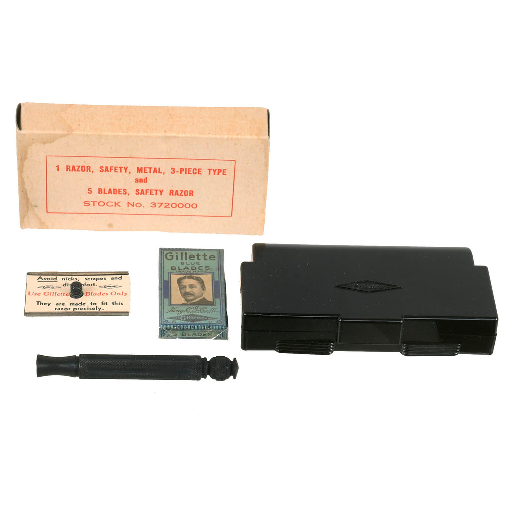 Original U.S. WWII New Old Stock G.I. Gillette Safety Razor Set in Original Box - Unissued Original Items