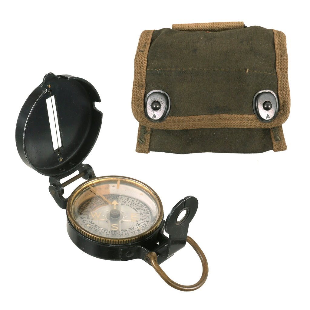 Original U.S. WWII US Army M1938 Lensatic Compass By Superior Magneto Co. With Pouch Original Items