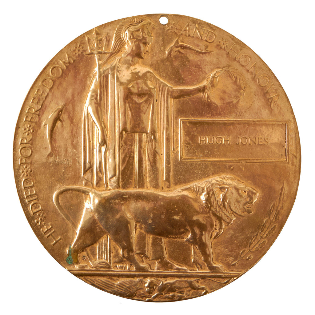 Original British WWI KIA Death Penny Soldier Memorial - Hugh Jones Original Items