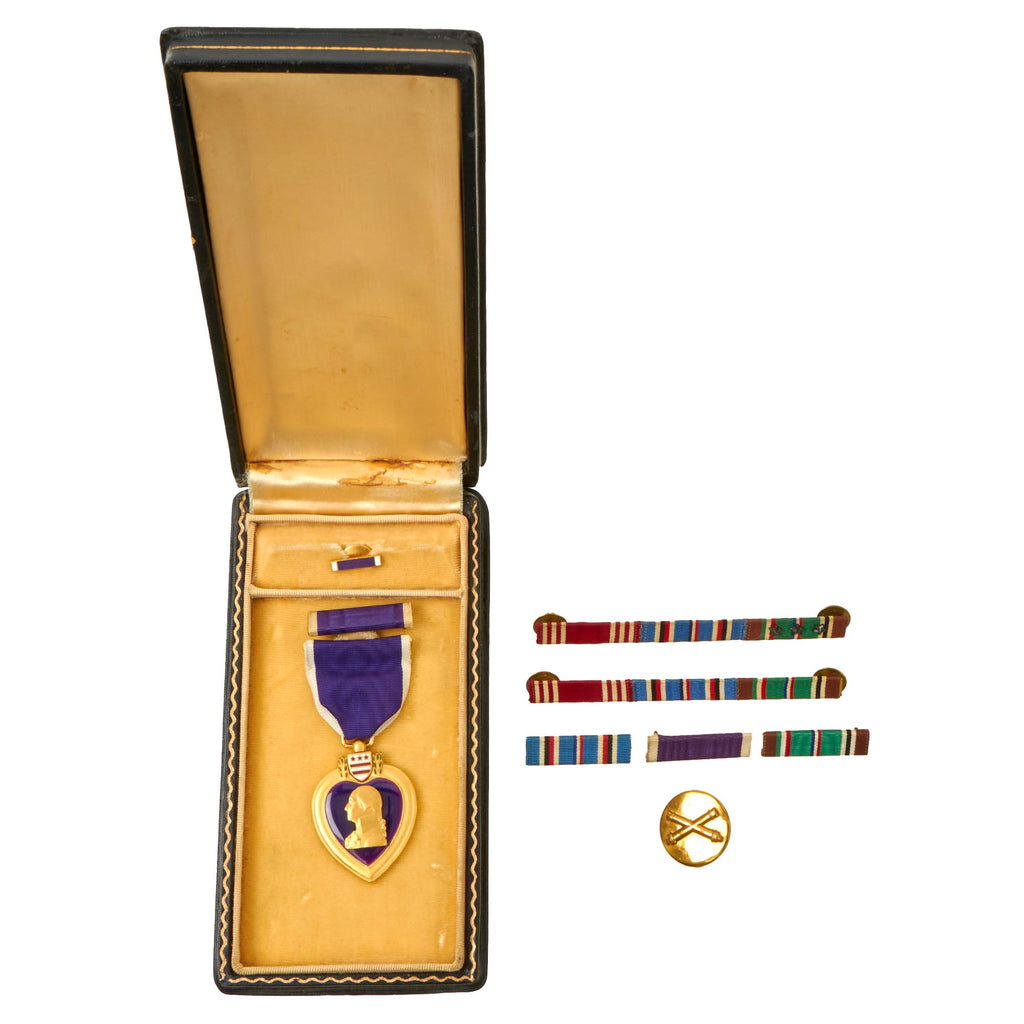 Original U.S. WWII Purple Heart with Original Citation & Ribbon Bar - 215th Field Artillery Battalion Original Items