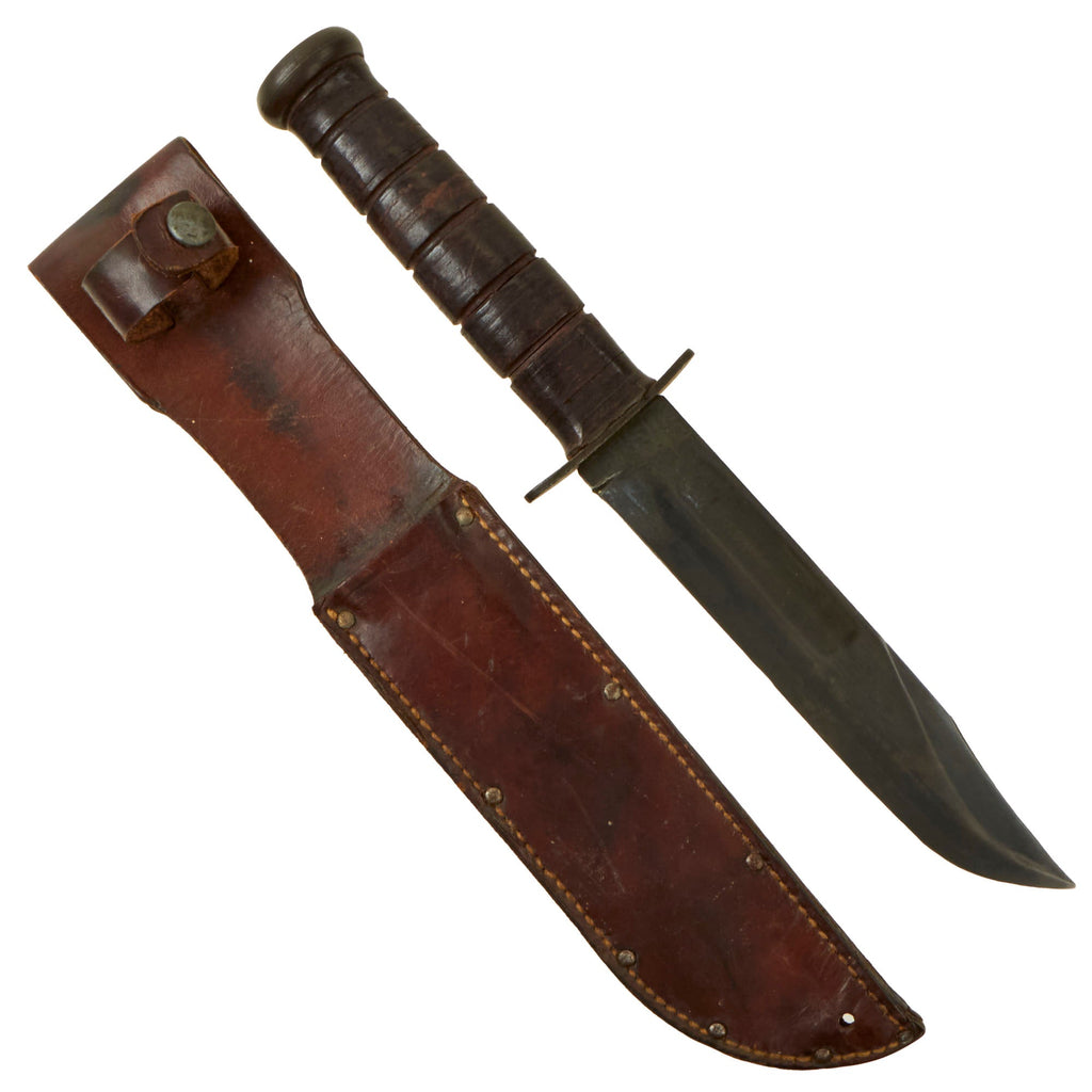 Original U.S. WWII USMC Early Mark 2 KA-BAR Fighting Knife With Leather Sheath Original Items