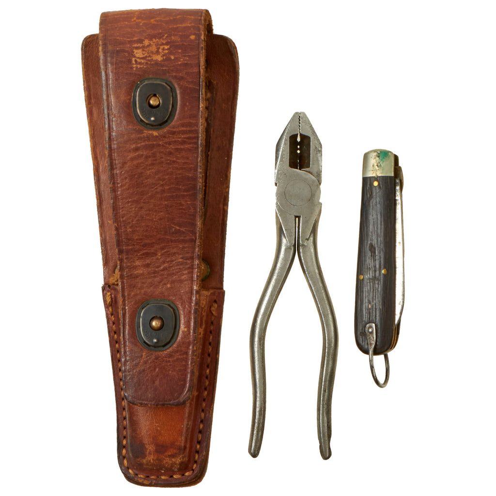 Original U.S. WWII US Army Signal Corps Lineman’s Tool Set With CS-34 Leather Pouch, TL-29 Pocket Knife and H. Boker Pliers Original Items