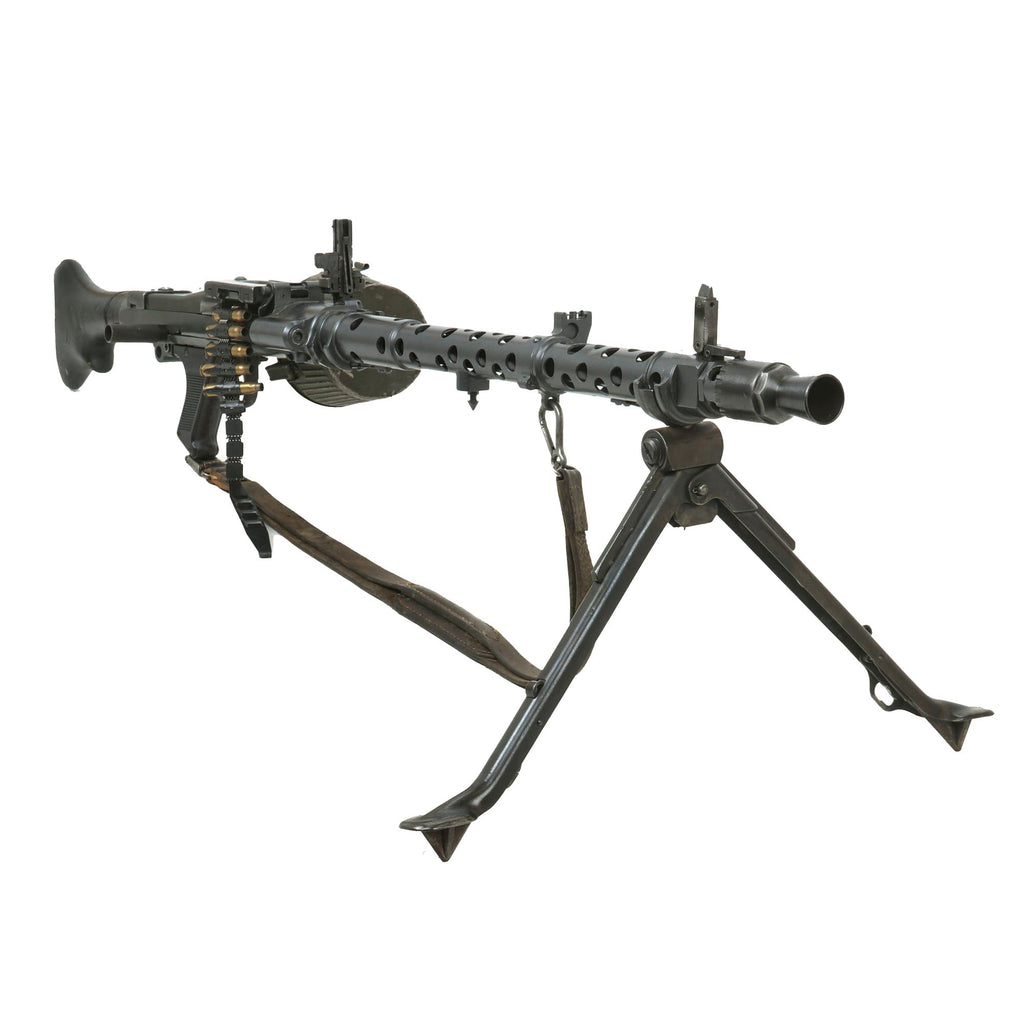 Original German WWII MG 34 Display Machine Gun by Waffenwerke Brünn with Original Sling, Belt Carrier, Ammo Belt, & Empty Casings - dated 1943 Original Items