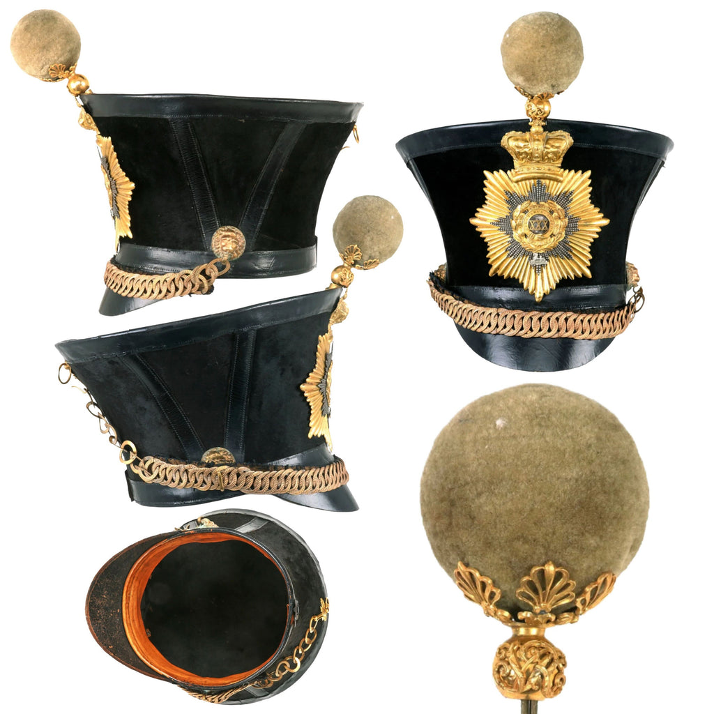 Original British Victorian Era 30th (Cambridgeshire) Regiment of Foot Officers Bell Top Shako with Complete Chinstrap & Ball Tuft - Circa 1830s Original Items