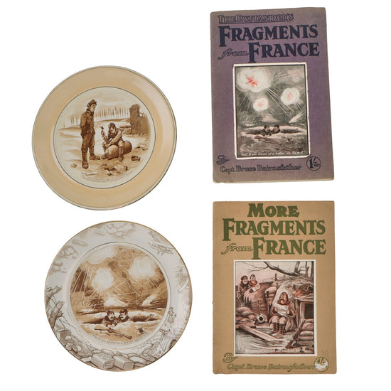 Original British WWI Bruce Bairnsfather Cartoon Books with War Relief Plates - Rare Original Items
