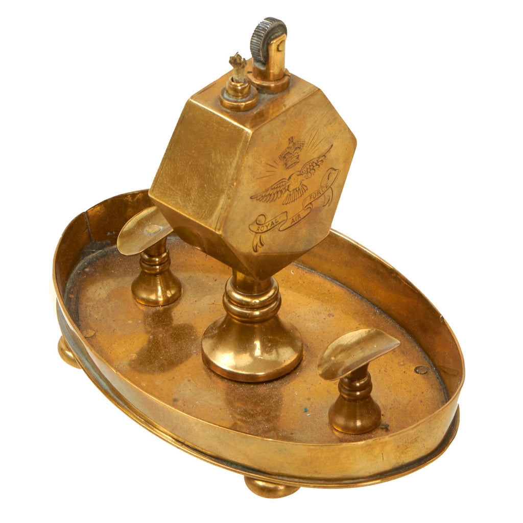 Original British WWI Royal Air Force RAF Brass Tabletop Lighter / Ashtray Dated 1918 - Only Referred To As “RAF” For Short Period During WWI Original Items
