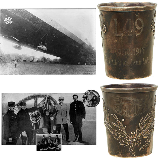Original French WWI Sgt (Sub/Lt.) Charles Jean LaFargue of Escadrille Spa.152 Silver Commemoration Cup For Actions Taken In Shooting Down German Airship L49 - The First German Airship Successfully Captured Original Items