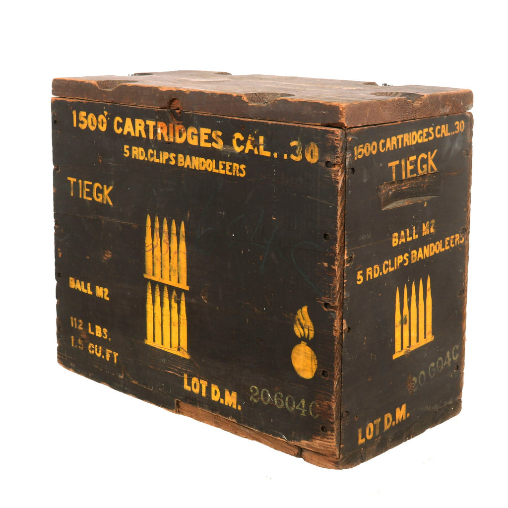 Original U.S. WWII M1903 Springfield .30cal Ball M2 1500 Cartridge M1917 Wooden Ammunition Crate Original Items