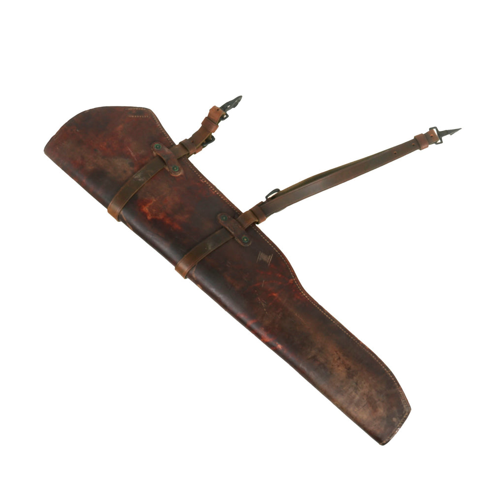 Original U.S. WWII 1945 Dated M1 Garand Rifle Leather Jeep Scabbard by Jeffersonville Quartermaster Depot Original Items