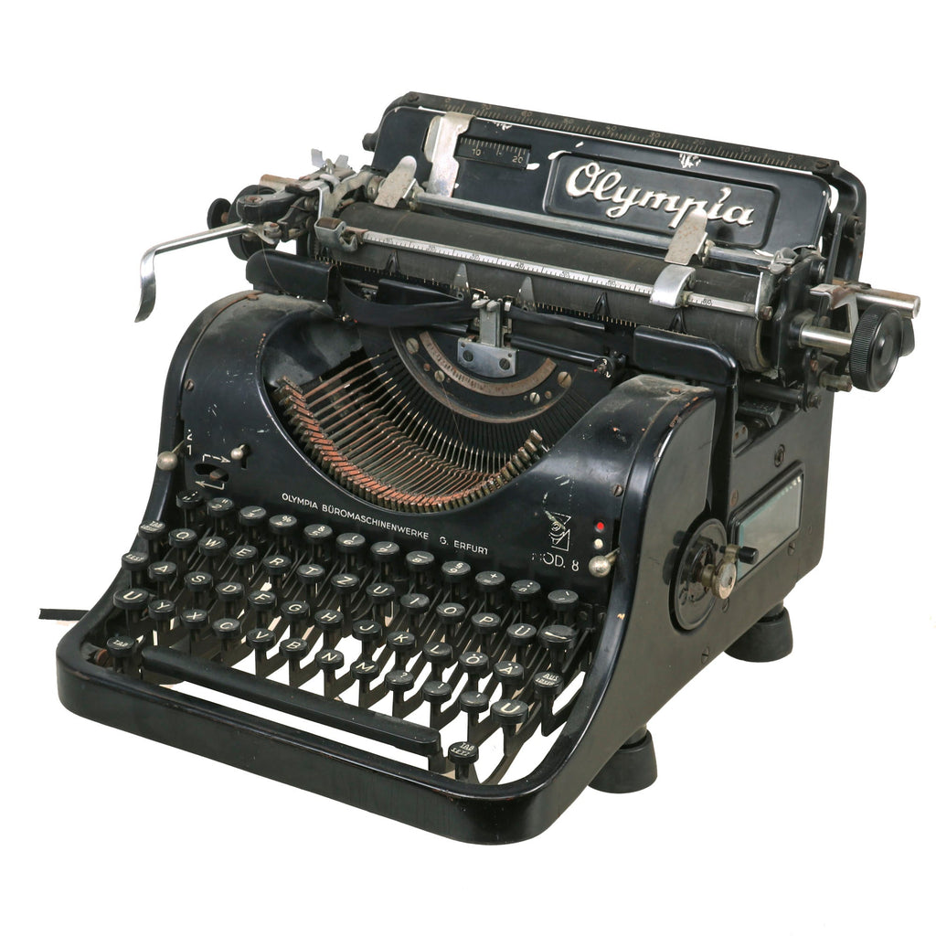 Original German WWII Rare SS Model 8 Typewriter by Olympia Büromaschinenwerke AG. Serial 365962 - Circa 1940 Original Items