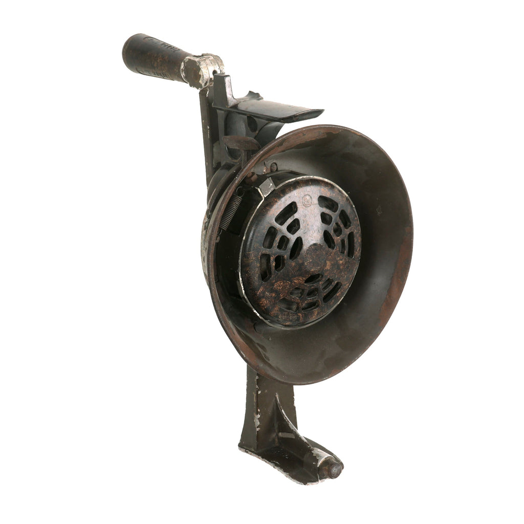 Original German WWII Complete Bakelite & Metal Hand-Crank Air Raid Siren by Helin - Handsirene Original Items