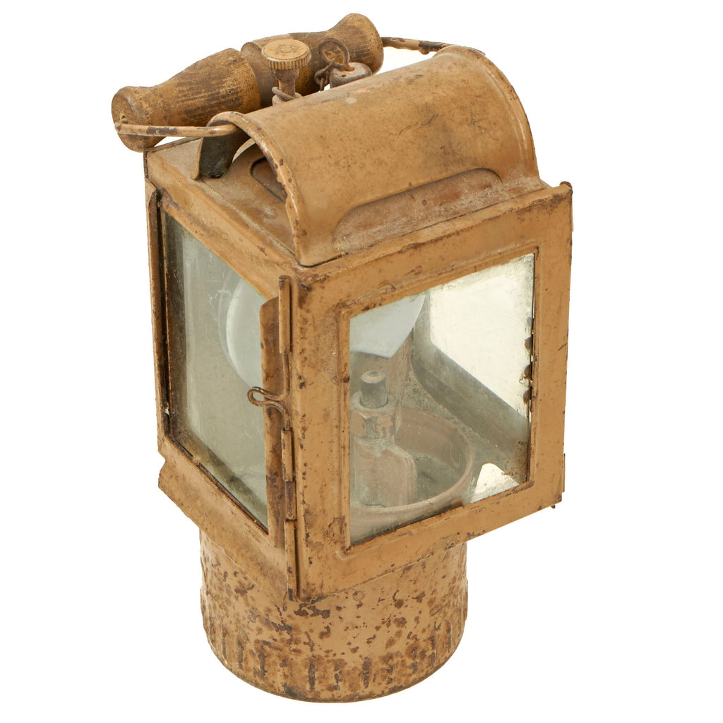Original German WWII Carbide Railroad or Bunker Lantern - Original Ordnance Tan Paint Original Items