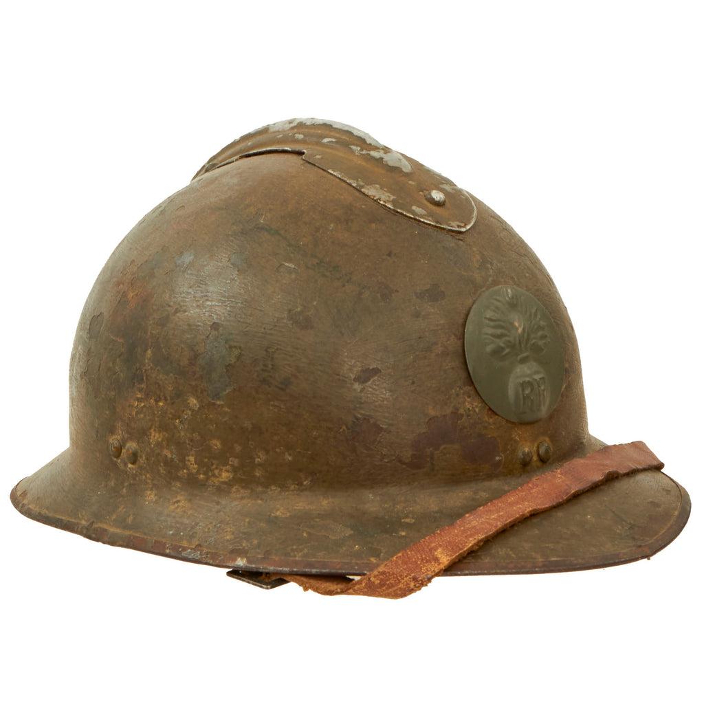 Original French WWII M1926 Adrian Helmet with Chinstrap - Complete - Olive Green Original Items