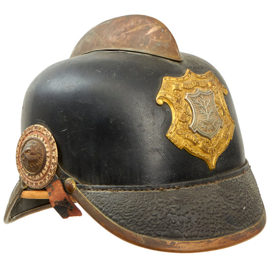 Original Imperial German Pre WWI Dornheim Fire Brigade Leather Pickelhaube Helmet Original Items