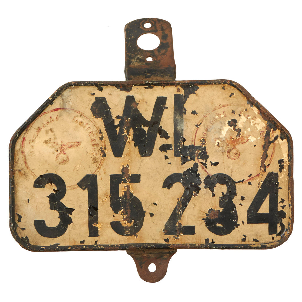 Original German WWII Wehrmacht Luftwaffe Army Motorcycle Rear Fender License Plate with Depot Stamps - WL-315 234 Original Items
