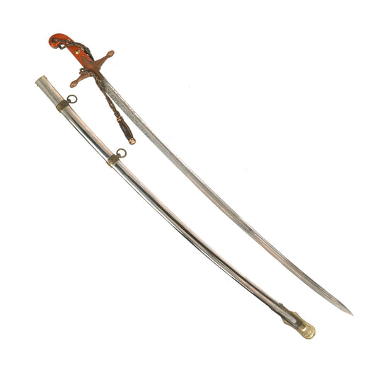 Original Pre WWII Era U.S. Marine Corps Officer's Mameluke Sword by Wilkinson Sword Company with Rare Dark Amber Grip and Scabbard Original Items