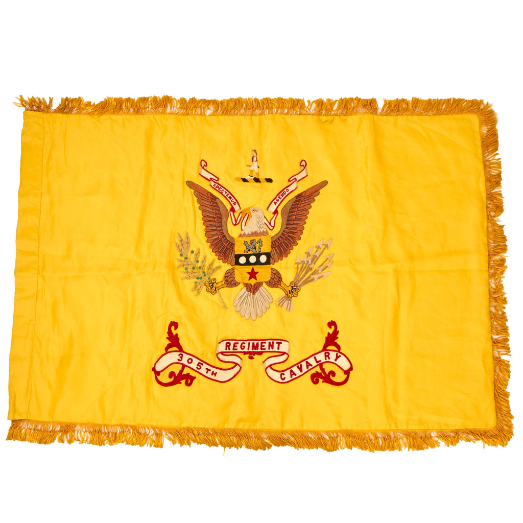 Original U.S. WWII Rare 305th Cavalry Regimental Chain-Stitched Embroidered Colors (Flag) - 50” x 33” Original Items