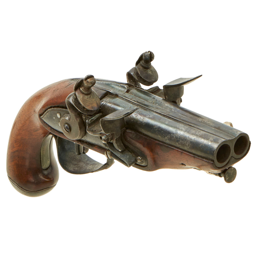 Original 18th Century Continental European Double Barreled Flintlock Overcoat Pistol Belly Gun - Likely Belgian Original Items