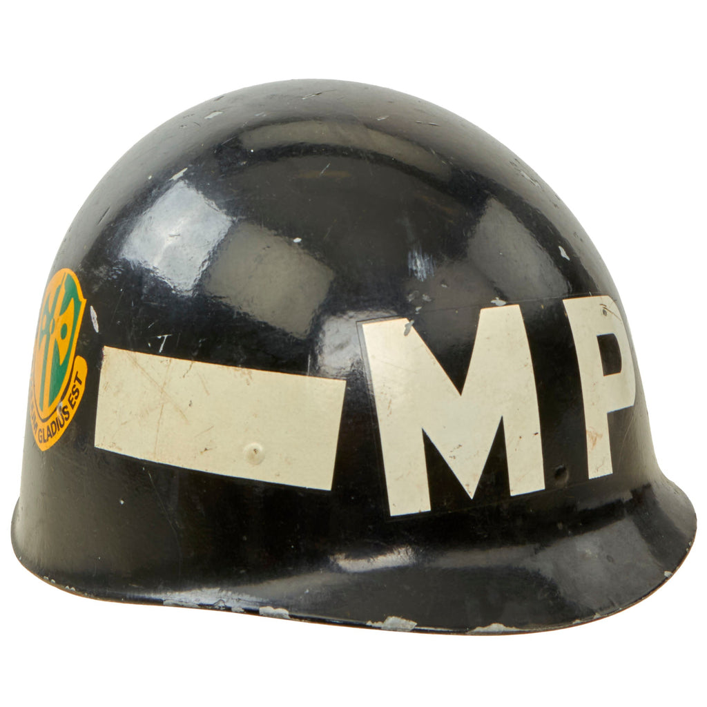 Original U.S. Vietnam War Era 723rd Military Police Company, 165th Military Police Battalion Painted P64 M1 Helmet Liner Original Items