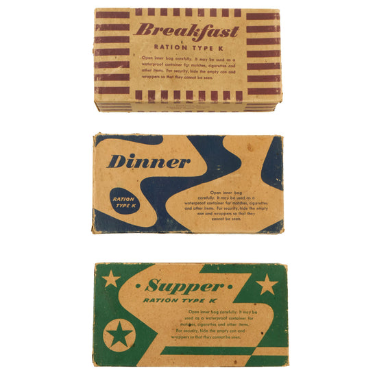 Original U.S. WWII K-Ration "Morale Series" Meal Set - Breakfast, Supper and Dinner Rations (3) Total Original Items