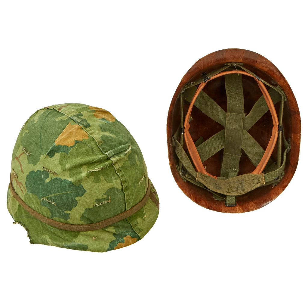 Original U.S. Vietnam War M1 Helmet with Camouflage Cover and Liner Original Items