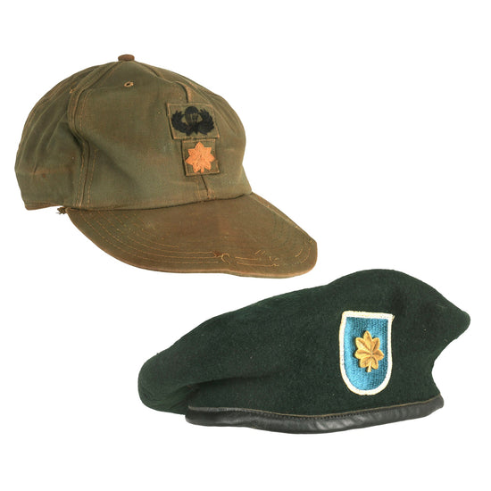 Original U.S. Vietnam War Era OG-106 “Ball Cap” and British Made 19th Special Forces Group (Airborne) Green Beret for Major Leonard Phillips - 2 Items Original Items