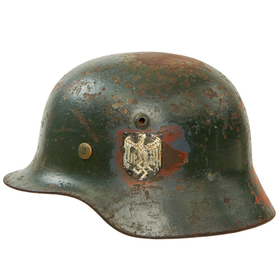 Original Rare German WWII Kriegsmarine Navy Repainted M35 Single Decal Helmet in "As Found" Condition with 53cm Liner - ET60 Original Items