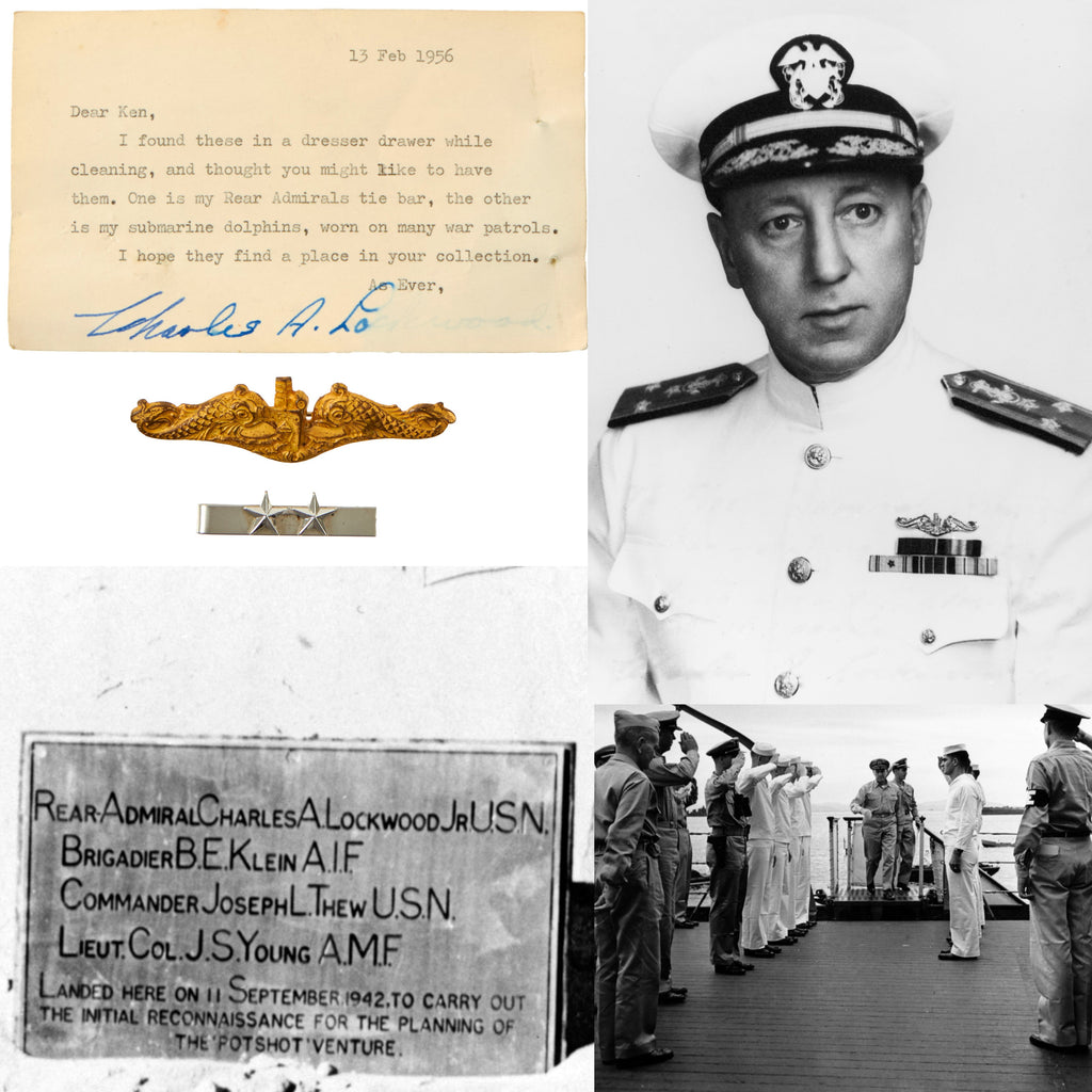 Original U.S. WWII Vice Admiral Charles Lockwood Submarine Warfare Badge Insignia Lot; Worn on “Many War Patrols” - Commander, Submarines, Pacific Fleet (COMSUBPAC) Original Items