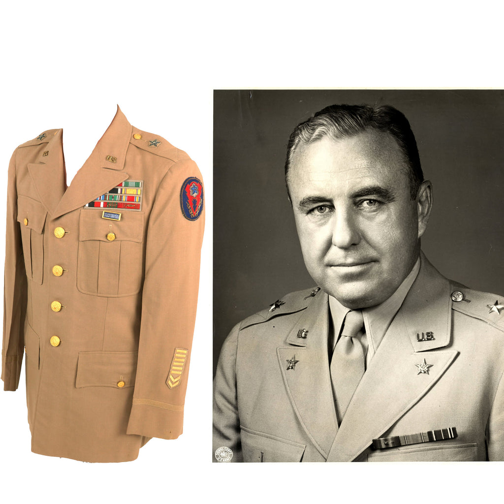 Original U.S. WWII Brigadier General Raymond G. Moses Summer Khaki Service Uniform Coat - Staff Officer For D-Day Planning Original Items