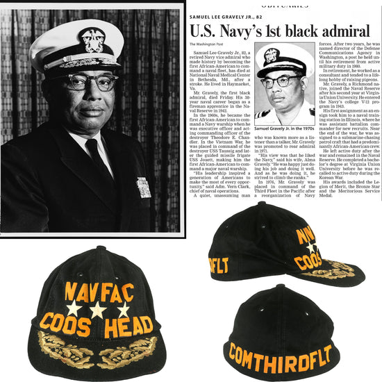 Original U.S. Navy “Baseball Cap” For Admiral Samuel Gravely - First African American to Serve On a Fighting Ship as an Officer, First to Command a Navy ship, First Fleet Commander, and First to Become a Flag Officer Original Items