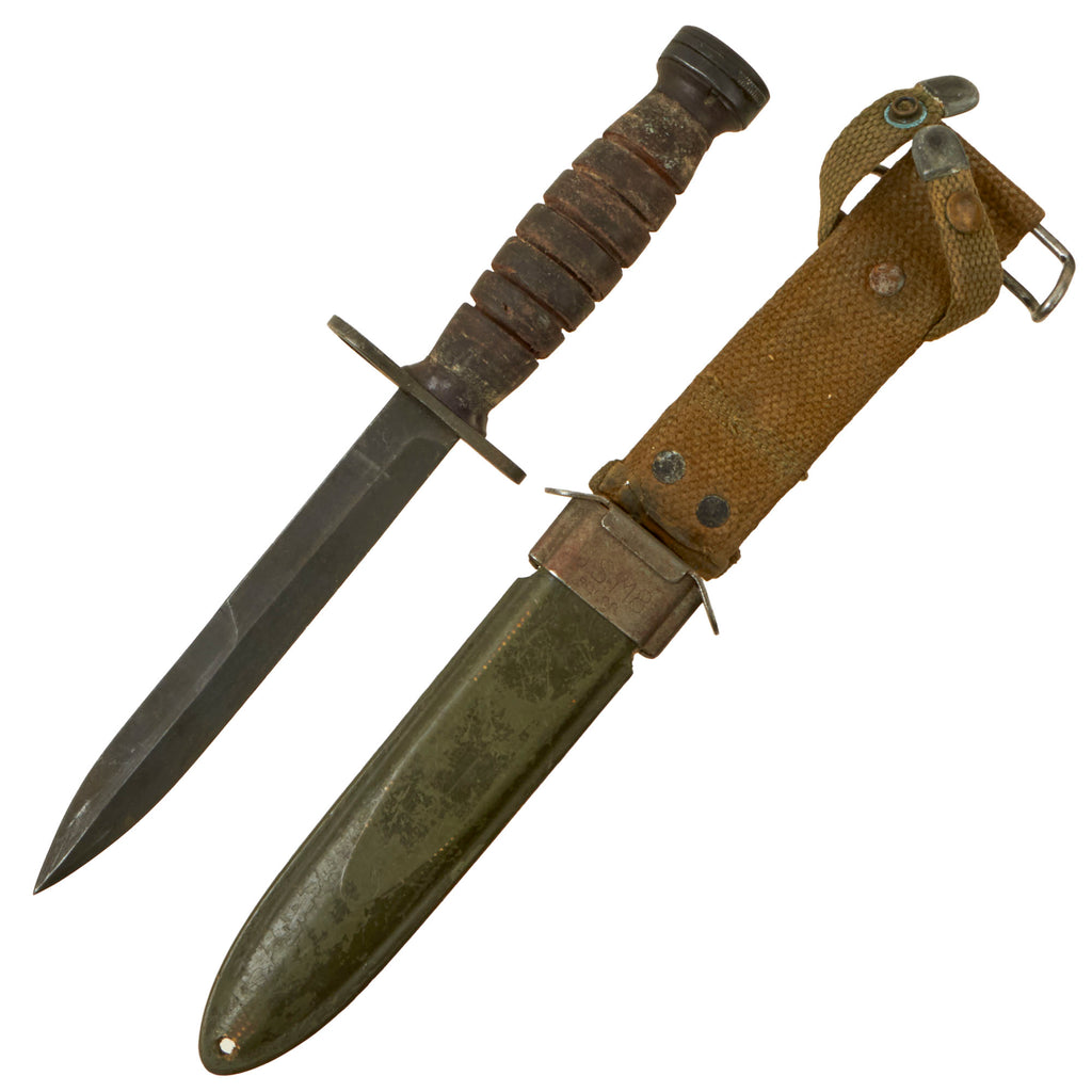 Original U.S. WWII M4 Bayonet by Utica Cutlery for the M1 Carbine with M8 Scabbard by B.M. Co Original Items