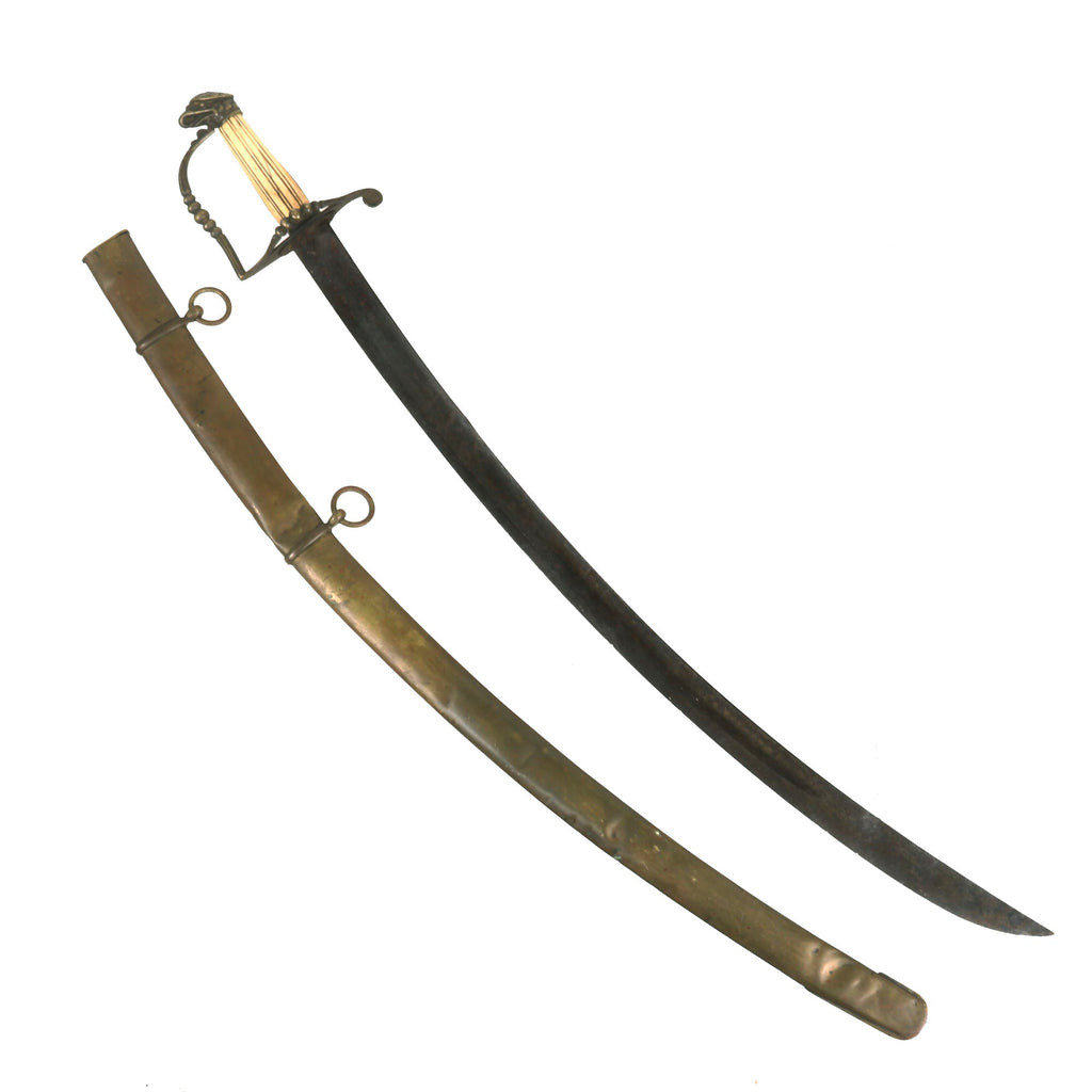 Original U.S. Officer War of 1812 Era Etched Eagle Head Sword with Ivory Grip and Brass Scabbard Original Items