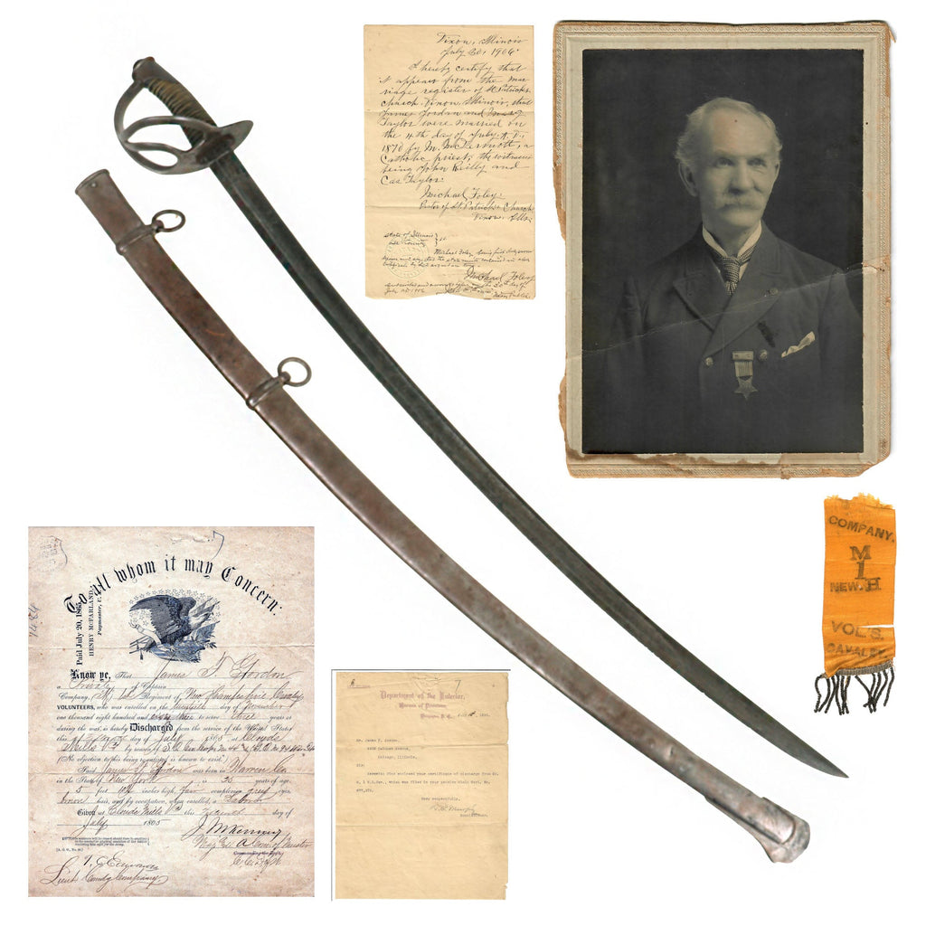 Original U.S. Civil War Grouping of Pvt. James F. Gordon, Co. M, 1st N.H. Cavalry - M1840 "Wrist Breaker" Sword, Discharge Papers, Photo, & More! Original Items