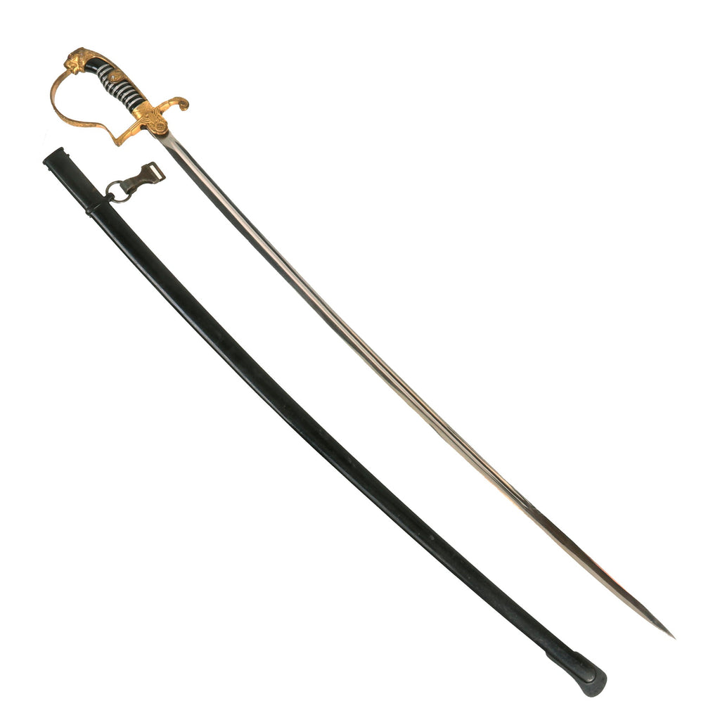 Original German WWII Model 1695 Army Officer's Lion Head Sword by Carl Eickhorn with Steel Scabbard & Hanger Clip Original Items
