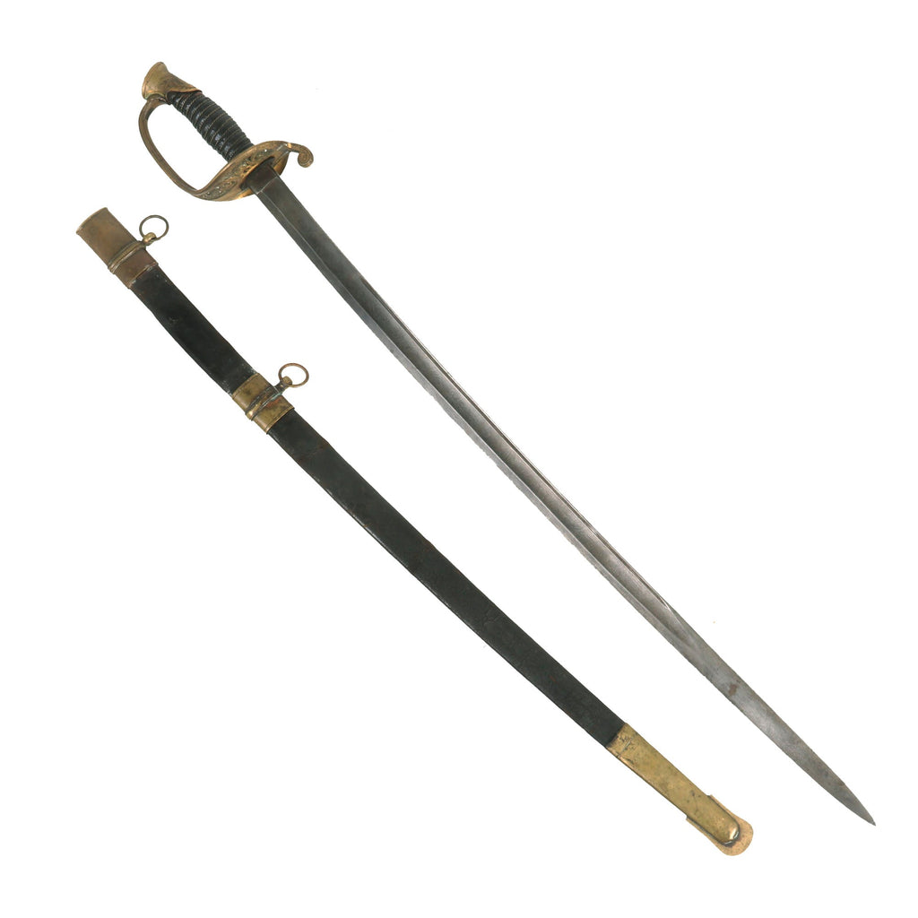 Original U.S. Civil War M1850 Army Staff & Field Officer Sword by Ames Mfg. Co. with Brass Mounted Leather Scabbard Original Items