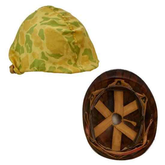 Original U.S. Late 1950s M1 Helmet with Custom Parachute Material Cover With WWII Firestone Liner Original Items