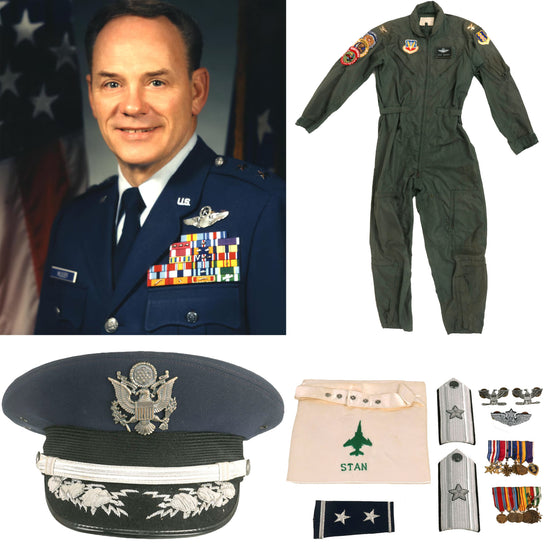 Original U.S. Air Force Major General Stanton Musser CWU-27/P Flying Suit, Peaked Visor, Ascot, Mini Medals and Insignia Lot Original Items