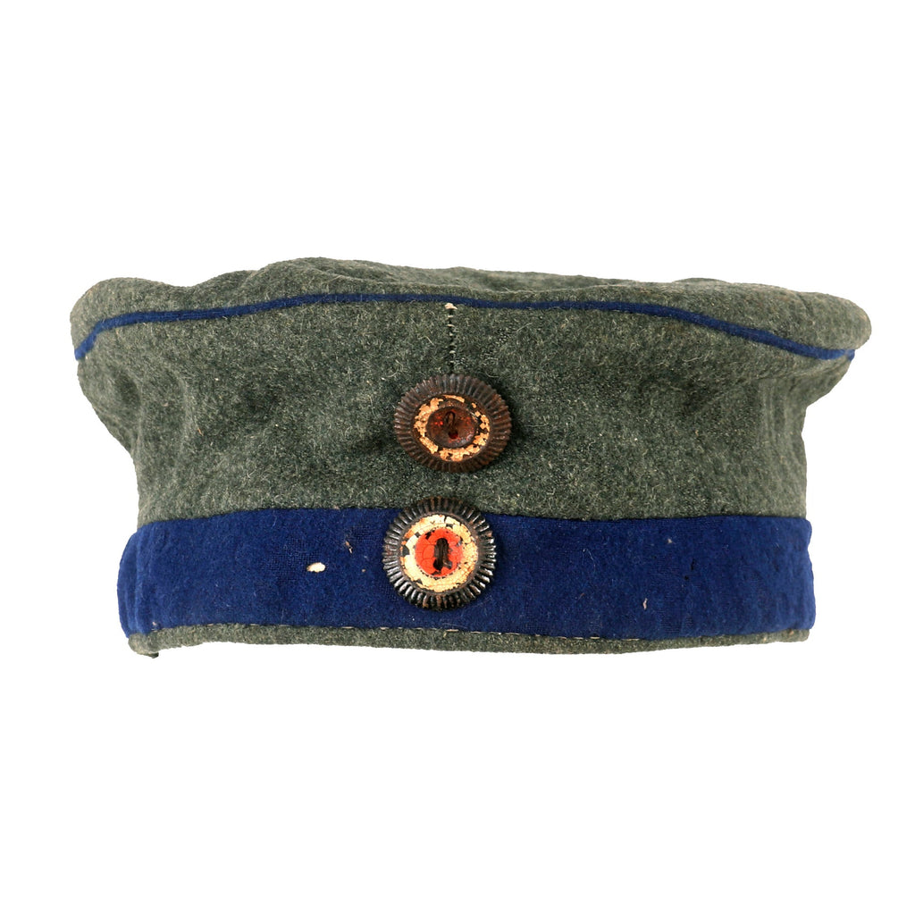 Original Imperial German WWI 1917 Dated M1907 Train Guard Battalion Feldmütze Kratzchen Field Cap with National Cockades Original Items