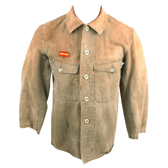 Original Japanese WWII Late-War Enlisted Man’s Tropical Cotton Tunic - Leading Private - Glass Buttons Original Items
