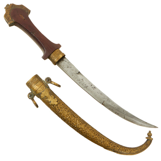 Original 19th Century North African Brass Mounted Jambiya Dagger with Scabbard c. 1860 Original Items