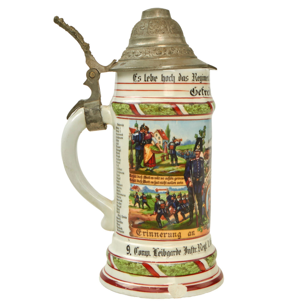 Original Imperial German WWI Era 115th (1st Grand Ducal Hessian) Lifeguard Infantry Regimental Beer Stein - dated 1908-1910 Original Items