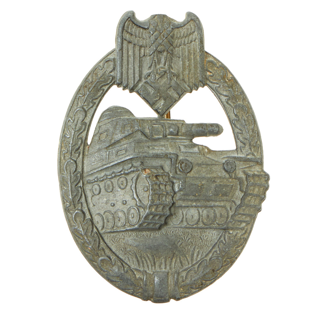 Original German WWII Silver Grade Panzer Assault Tank Badge with Damaged Eagle - Unmarked " Scoop Back" Original Items