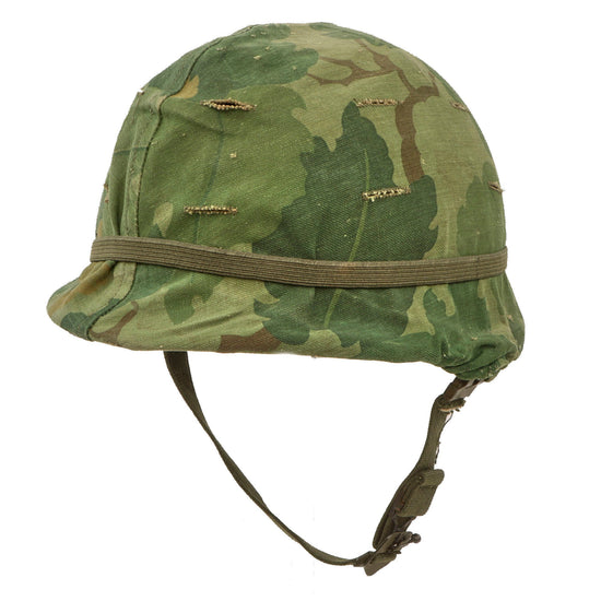 Original U.S. Vietnam War M1 Helmet with Camouflage Cover and Liner Original Items