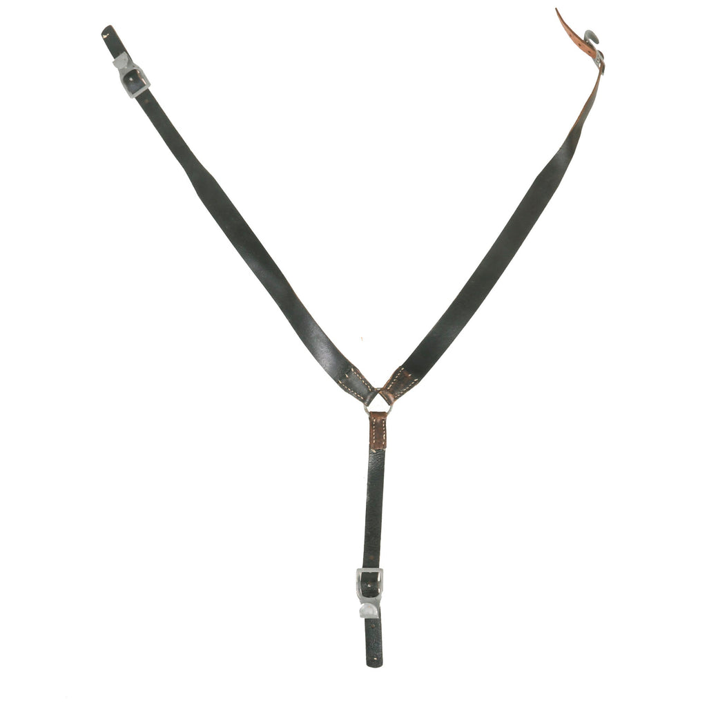 Original German WWII Lightweight (Mounted) Leather Combat Suspender Y Straps by M. Thielemann - dated 1942 Original Items