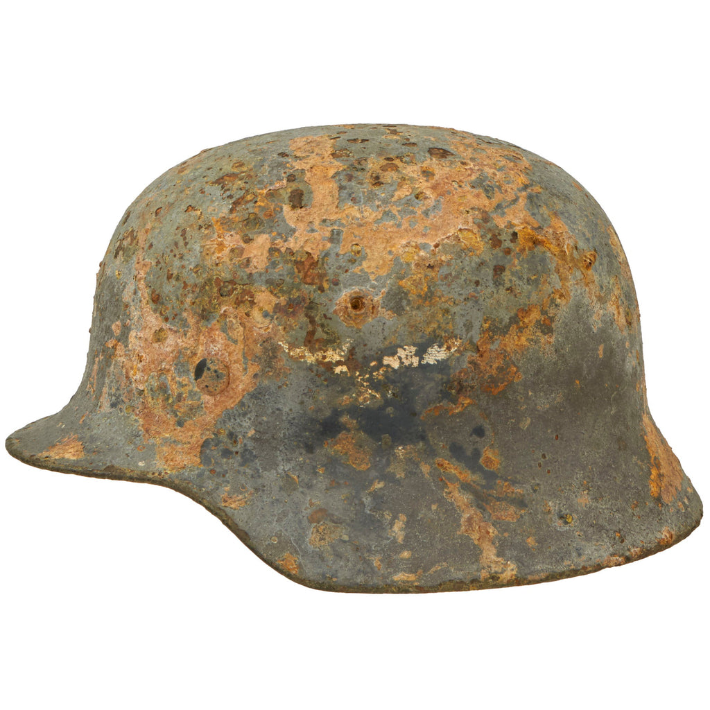 Original German WWII Battlefield Dug Luftwaffe Double Decal M35 Relic Helmet Shell with Liner Band Remnants - Size 64 Original Items