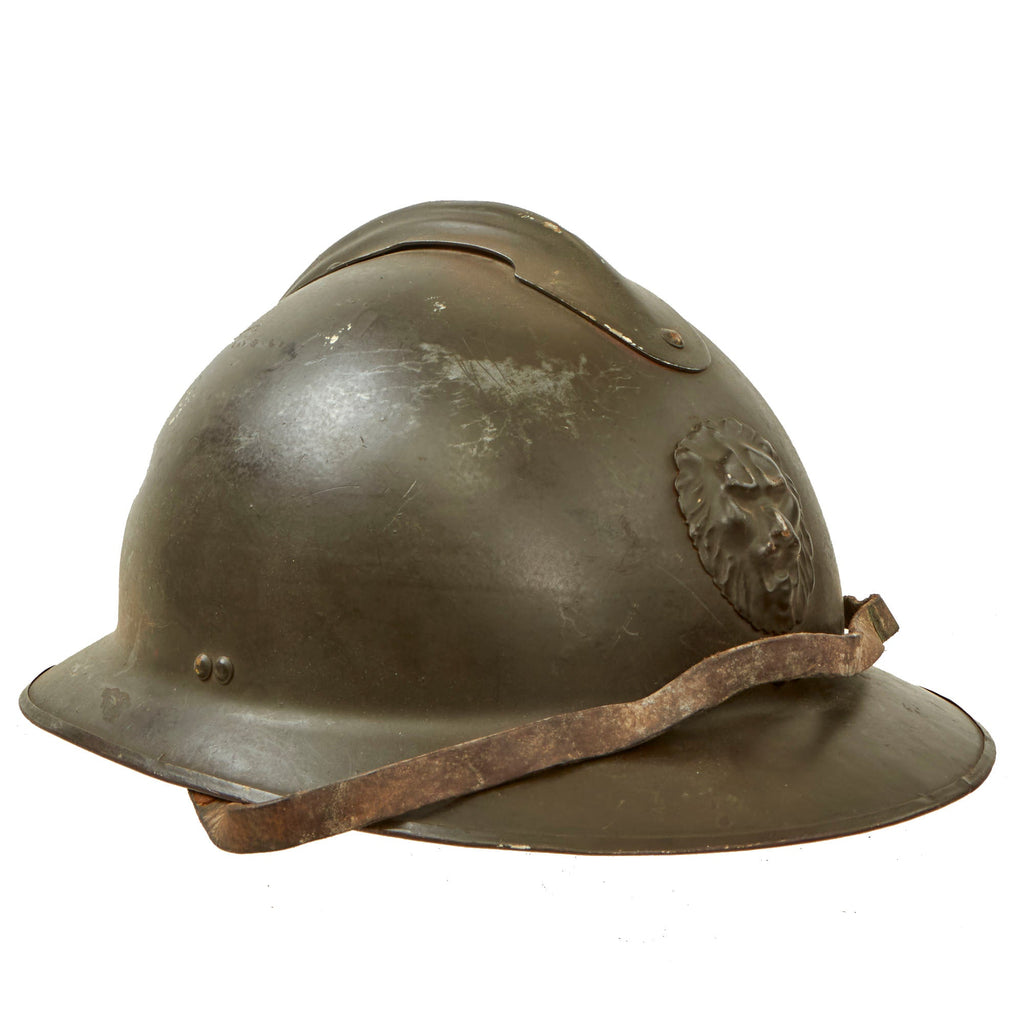 Original Belgian WWII Model 1926 Adrian Infantry Helmet with Liner & Chinstrap - Lion Badge Original Items